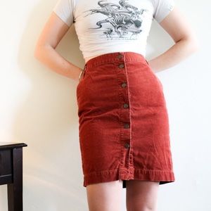 J. Crew Corduroy Orange Button-Up Skirt